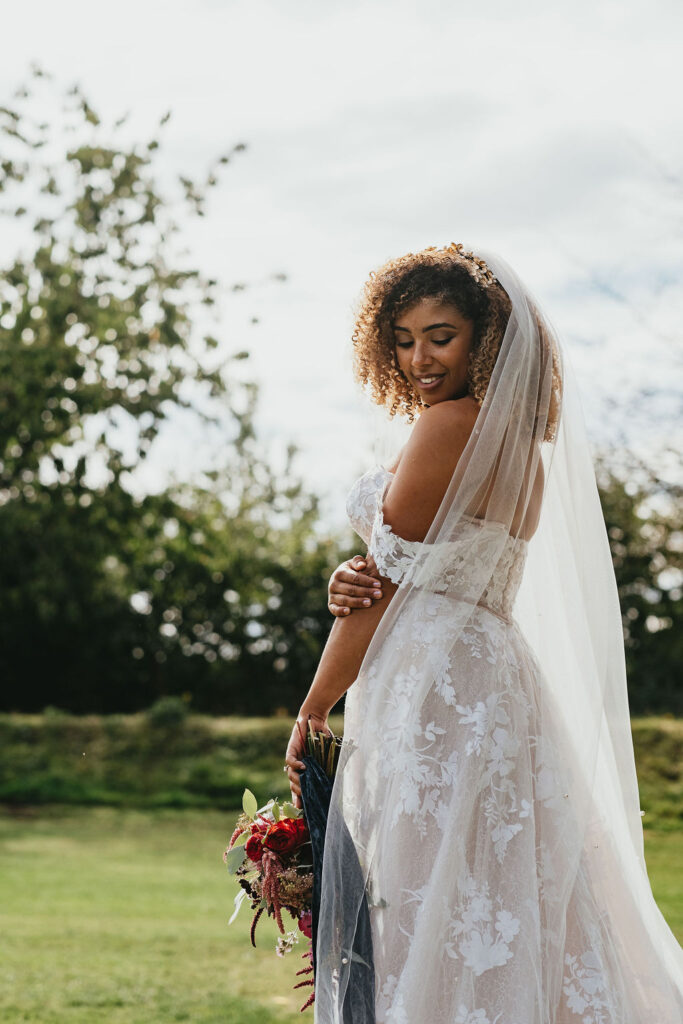 Bride in the sunshine at Skipbridge Country Weddings, Yorkshire | Mirl & Co Photo