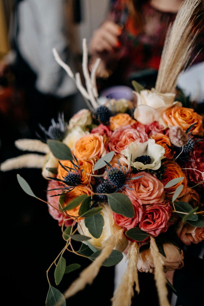 close up of colourful wedding bouquet