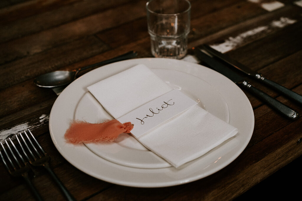 calligraphy place setting Wedding Open House at The mowbray Sheffield
