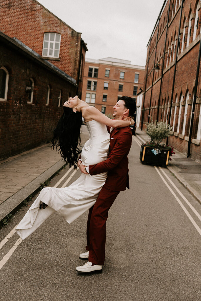 Relaxed couple portraits near Peddler Warehouse, Sheffield